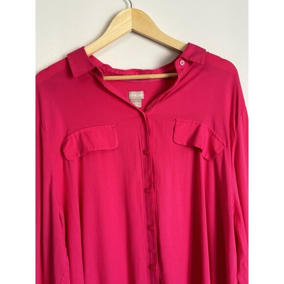 Chico’s Womens Button Down Top Size 20/22 Vibrant Hot Pink Long Sleeves - Picture 4 of 11